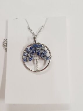 Silver Tree of Life Necklace with Blue Sodalite Chips